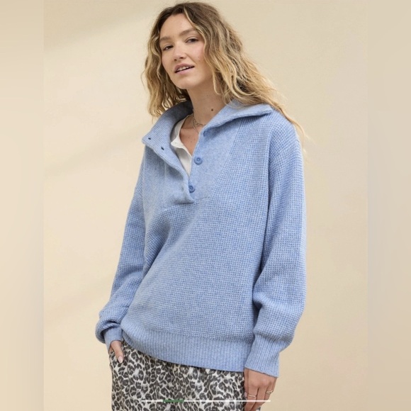 NWT Aerie CozyUp Waffle Button Sweater Blue Size XL - Picture 1 of 13